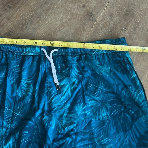 Men’s Blue Palm Swim Trunks 5” Compression Liner Shorts Stretch Zipper Pocket - Picture 9 of 14